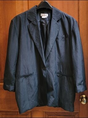 Vintage Naked Silk Black Single Button Blazer Jacket Oversized 100% Silk Large